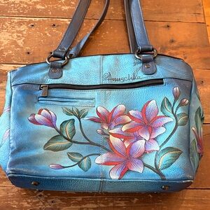 Anuschka Blue and Pink Floral Shoulder Bag